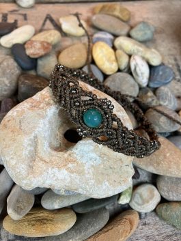 Bracelet micro-macramé perle agate verte