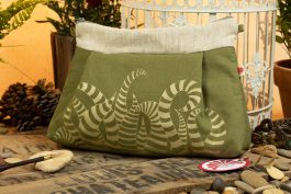 Pochette bandoulière sérigraphie kaki et lin vagues dorée